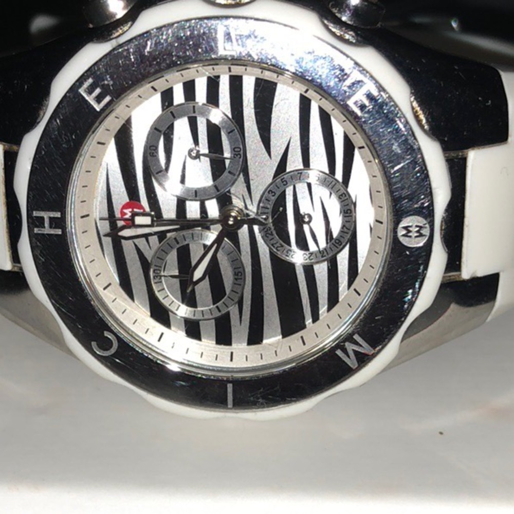 Michele White Zebra Print Tahitian Jelly Watch